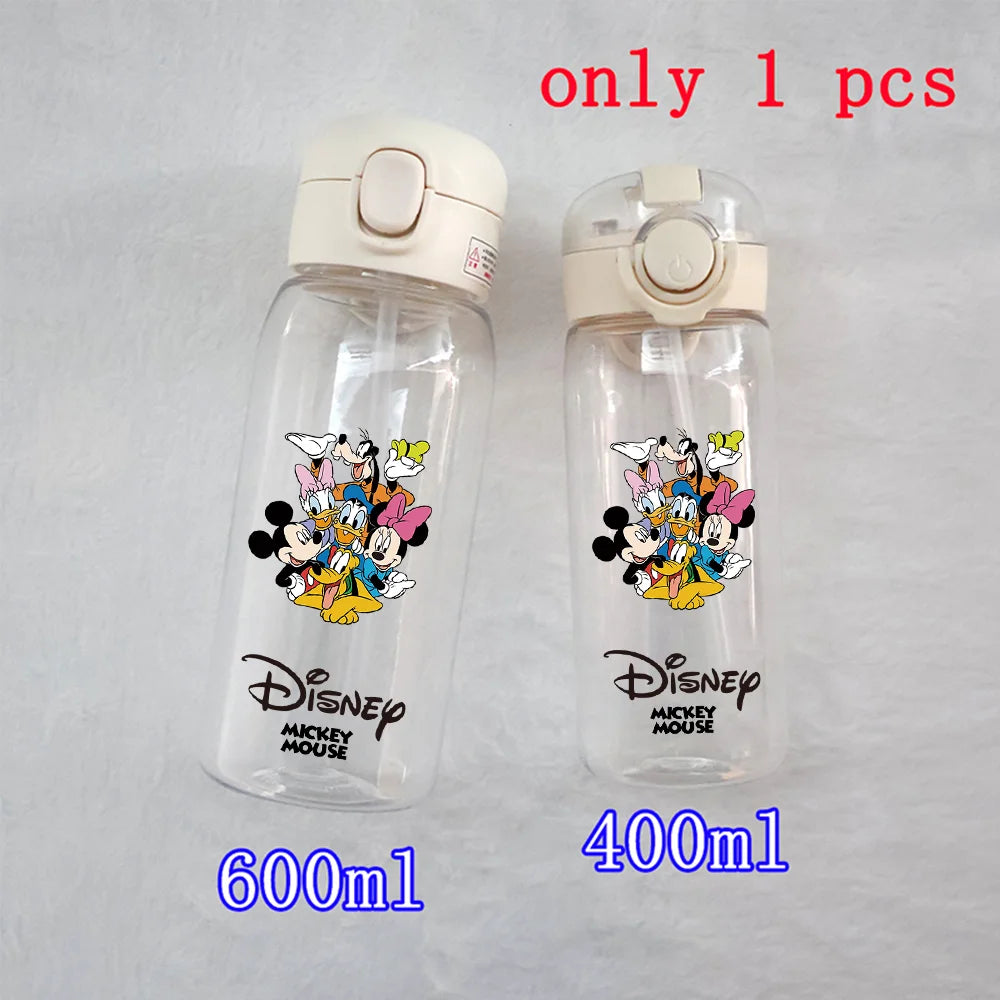 400-600ML Disney Mickey Mouse Straw Plastic Water Bottle Large Capacity Portable Transparent Kids Drinking Water Cup Donald Duck