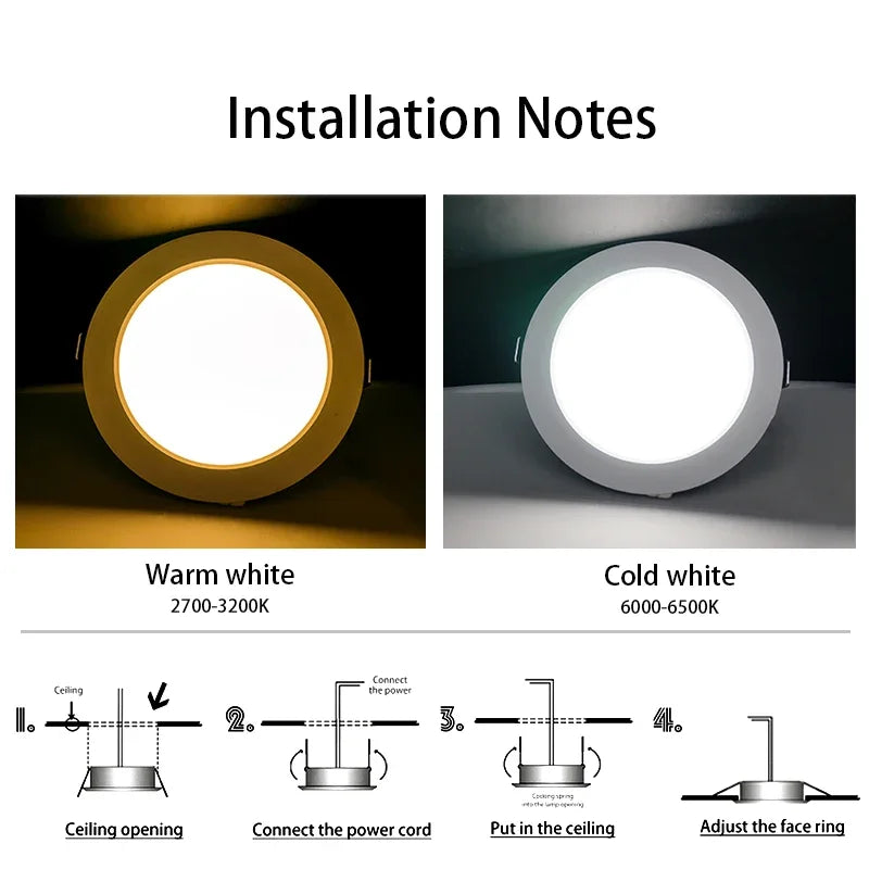 LED Downlight 5W 9W 12W 15W 18W Recessed Round Led Ceiling Lamp 110V 220V DC12V 24V Panel Lights Indoor Lighting Warm/Cold White