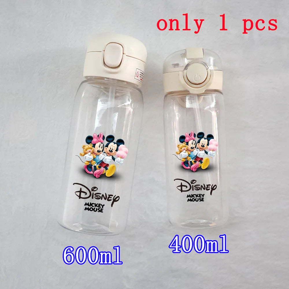 400-600ML Disney Mickey Mouse Straw Plastic Water Bottle Large Capacity Portable Transparent Kids Drinking Water Cup Donald Duck