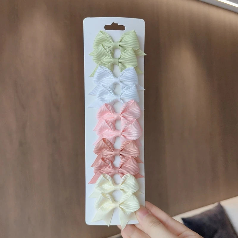 10Pcs/set Solid BB Hair Clips For Cute Girls Ribbon Bowknots Boutique Barrettes Hairpins Headwear Kids Hair Accessories Gifts