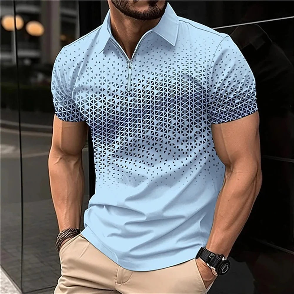 Summer T Shirts for Men 2024 Short Sleeve Men's Clothing Collar 3D Printing Plain Shirt Striped Polo Tees Fashion Pullover Tops