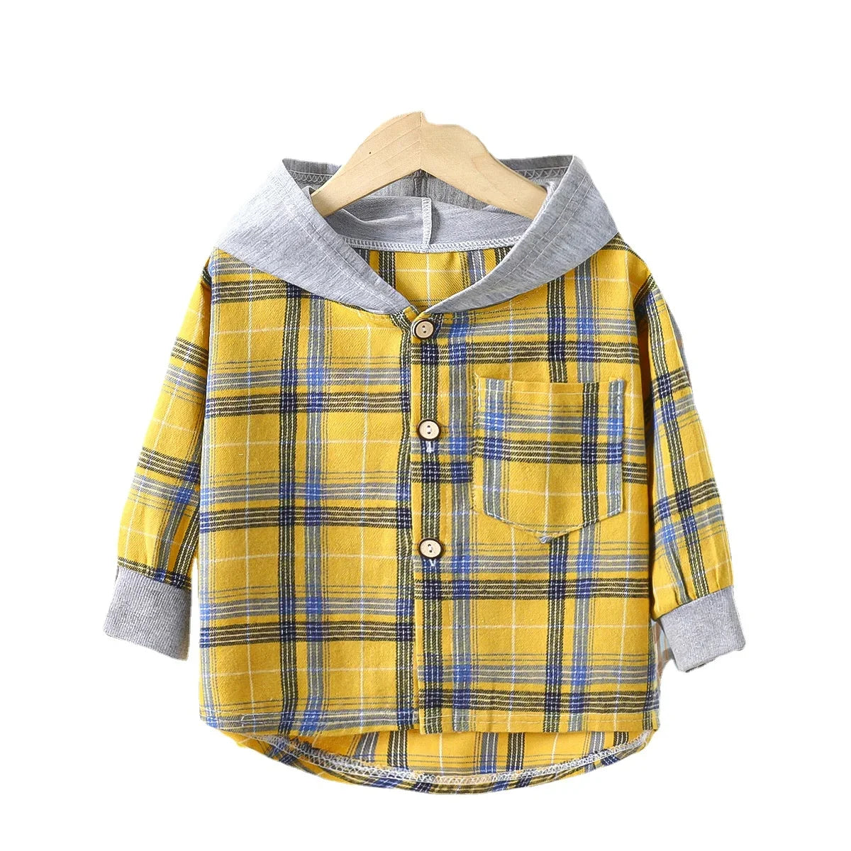 Children's Hooded Shirts Kids Clothes Baby Boys Plaid Shirts Coat for Spring Autumn Girls Long-Sleeve Jacket Bottoming Clothing