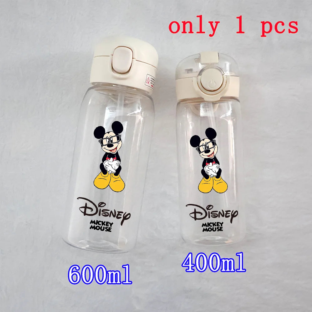 400-600ML Disney Mickey Mouse Straw Plastic Water Bottle Large Capacity Portable Transparent Kids Drinking Water Cup Donald Duck