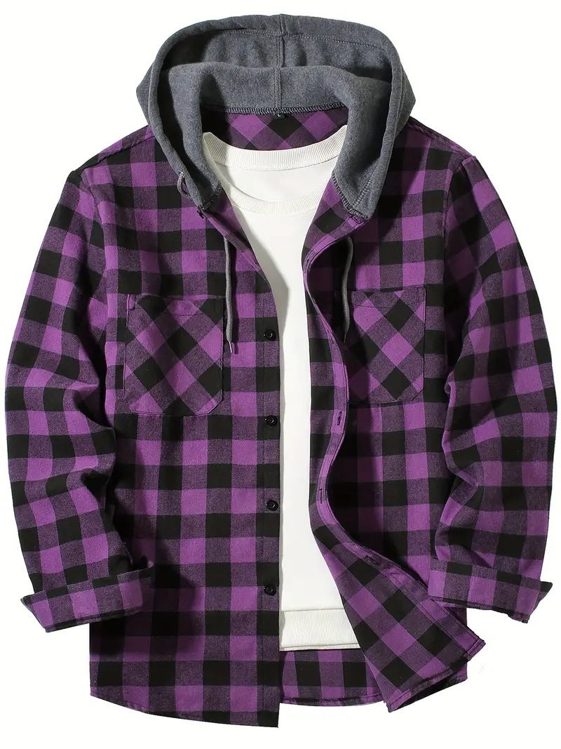 Men's Fashion Personality Plaid Hooded Shirt