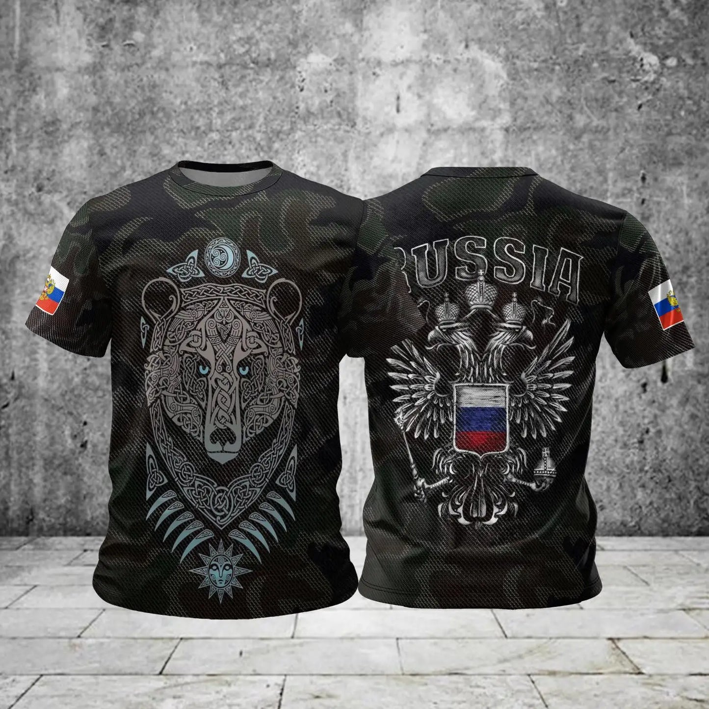 Russia Men's T-shirts Casual Loose Round Neck Russian Flag Short Sleeved Tops Tees Men's Clothing Oversized T shirts Streetwear