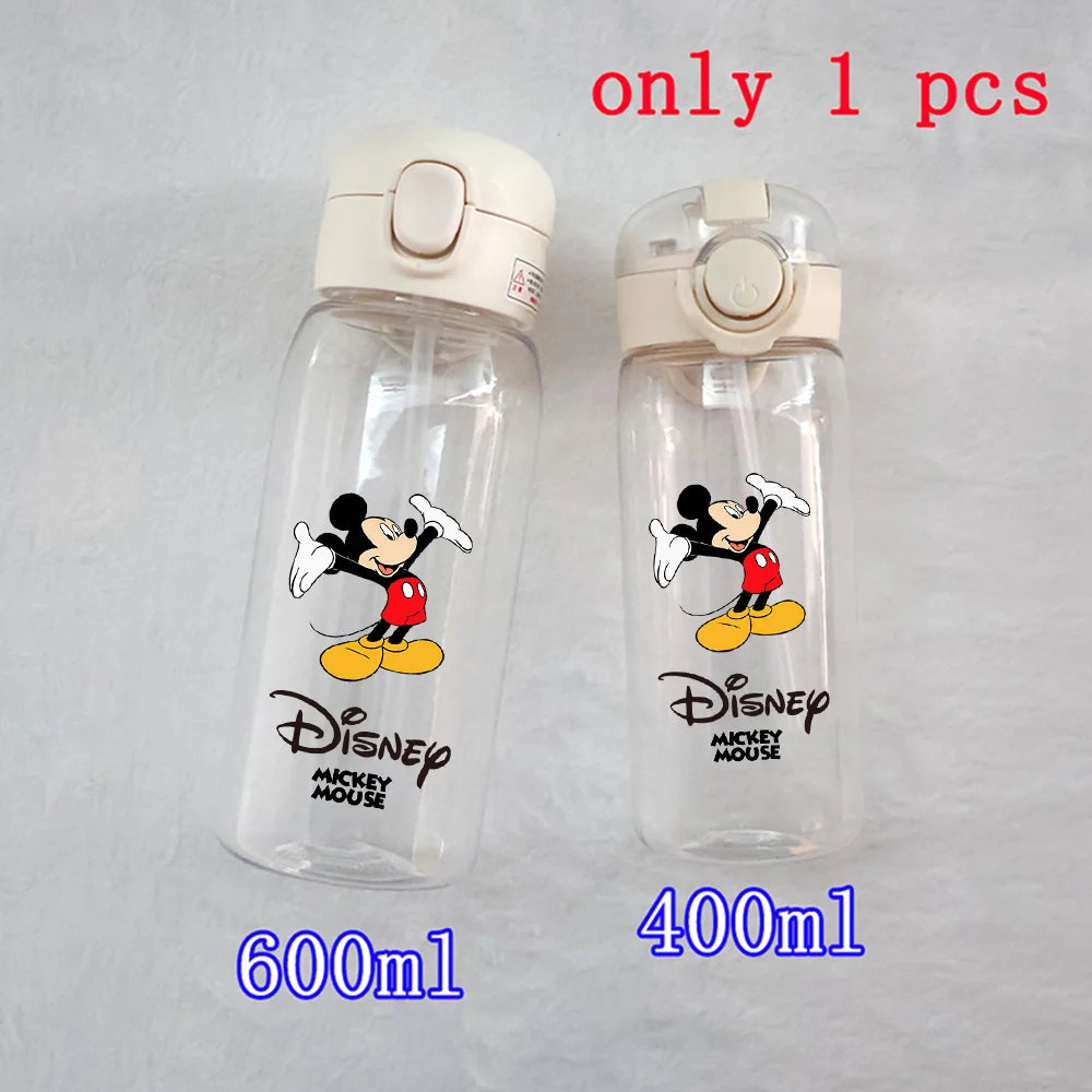 400-600ML Disney Mickey Mouse Straw Plastic Water Bottle Large Capacity Portable Transparent Kids Drinking Water Cup Donald Duck