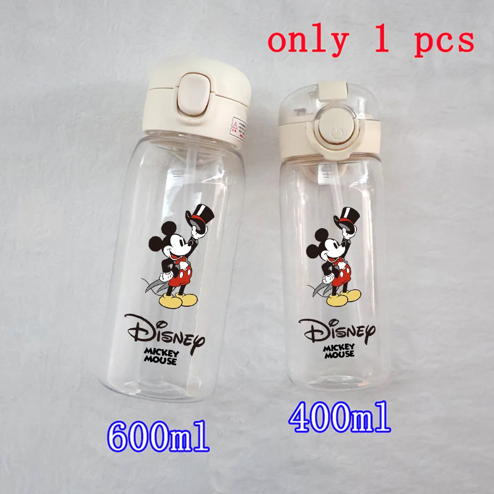 400-600ML Disney Mickey Mouse Straw Plastic Water Bottle Large Capacity Portable Transparent Kids Drinking Water Cup Donald Duck