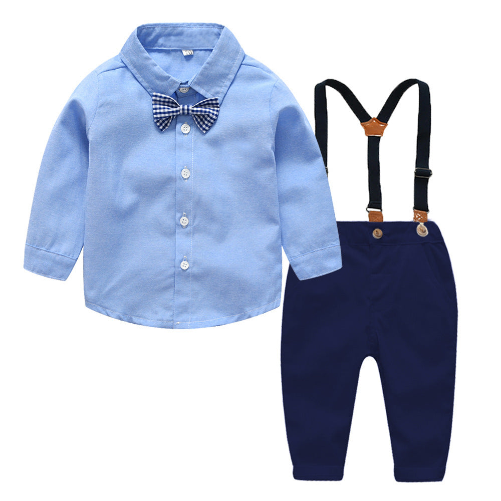 Boys Gentleman Bib Pant Suit Long Sleeve Bow Tie