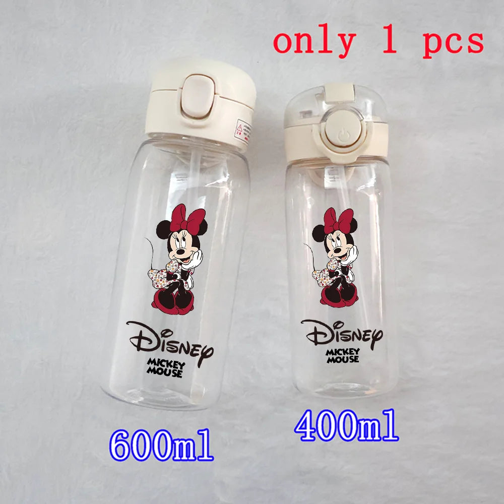 400-600ML Disney Mickey Mouse Straw Plastic Water Bottle Large Capacity Portable Transparent Kids Drinking Water Cup Donald Duck