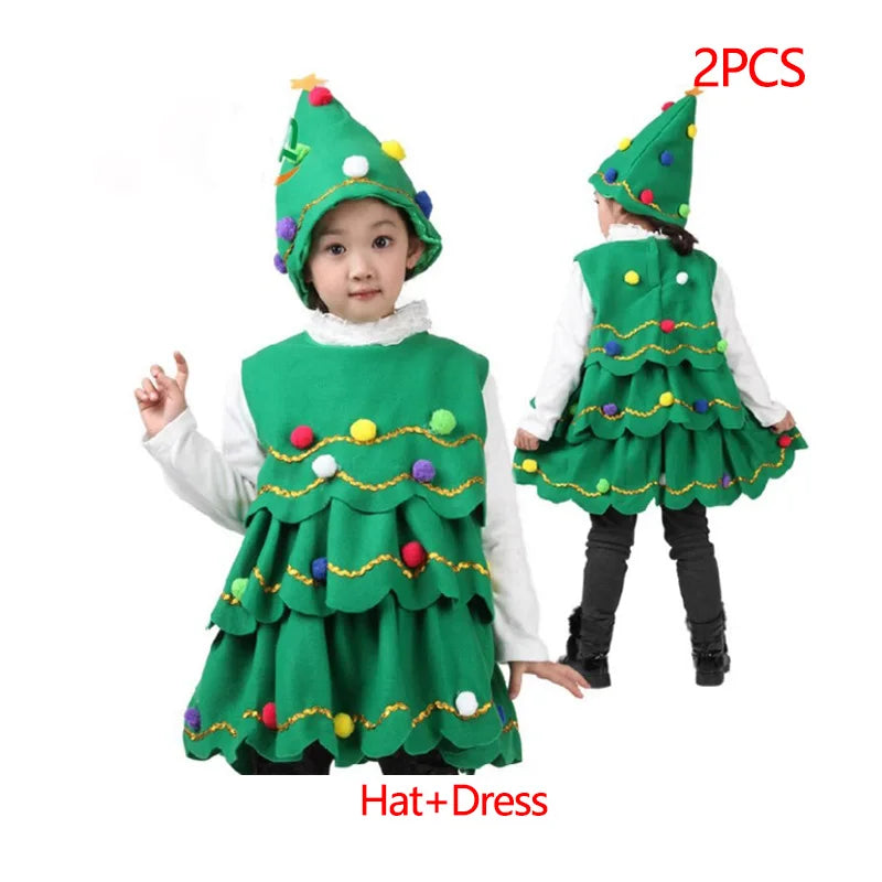 New Year Kids Santa Claus Costume Green Elf Cosplay Christmas Carnival Party Fancy Dress for Girls Boys Red Xmas Clothes Set