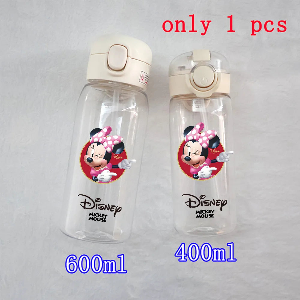 400-600ML Disney Mickey Mouse Straw Plastic Water Bottle Large Capacity Portable Transparent Kids Drinking Water Cup Donald Duck