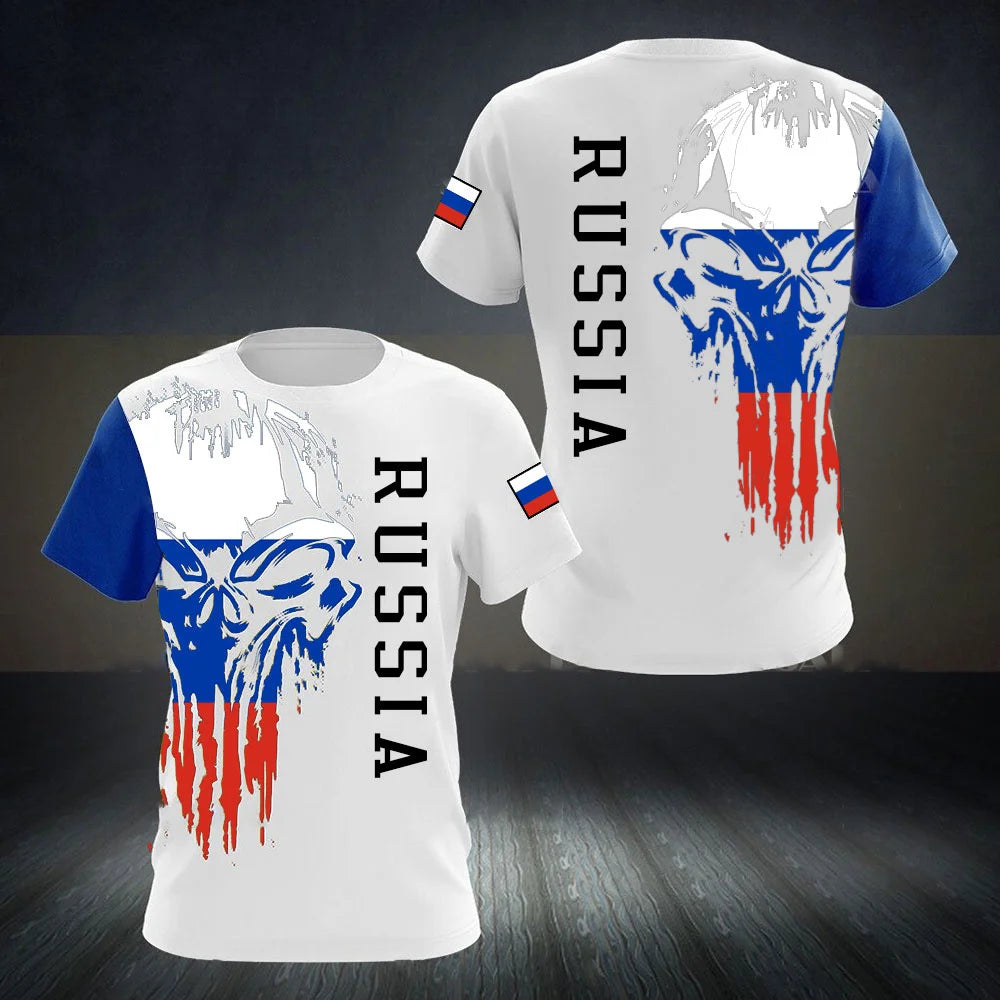 Russia Men's T-shirts Casual Loose Round Neck Russian Flag Short Sleeved Tops Tees Men's Clothing Oversized T shirts Streetwear