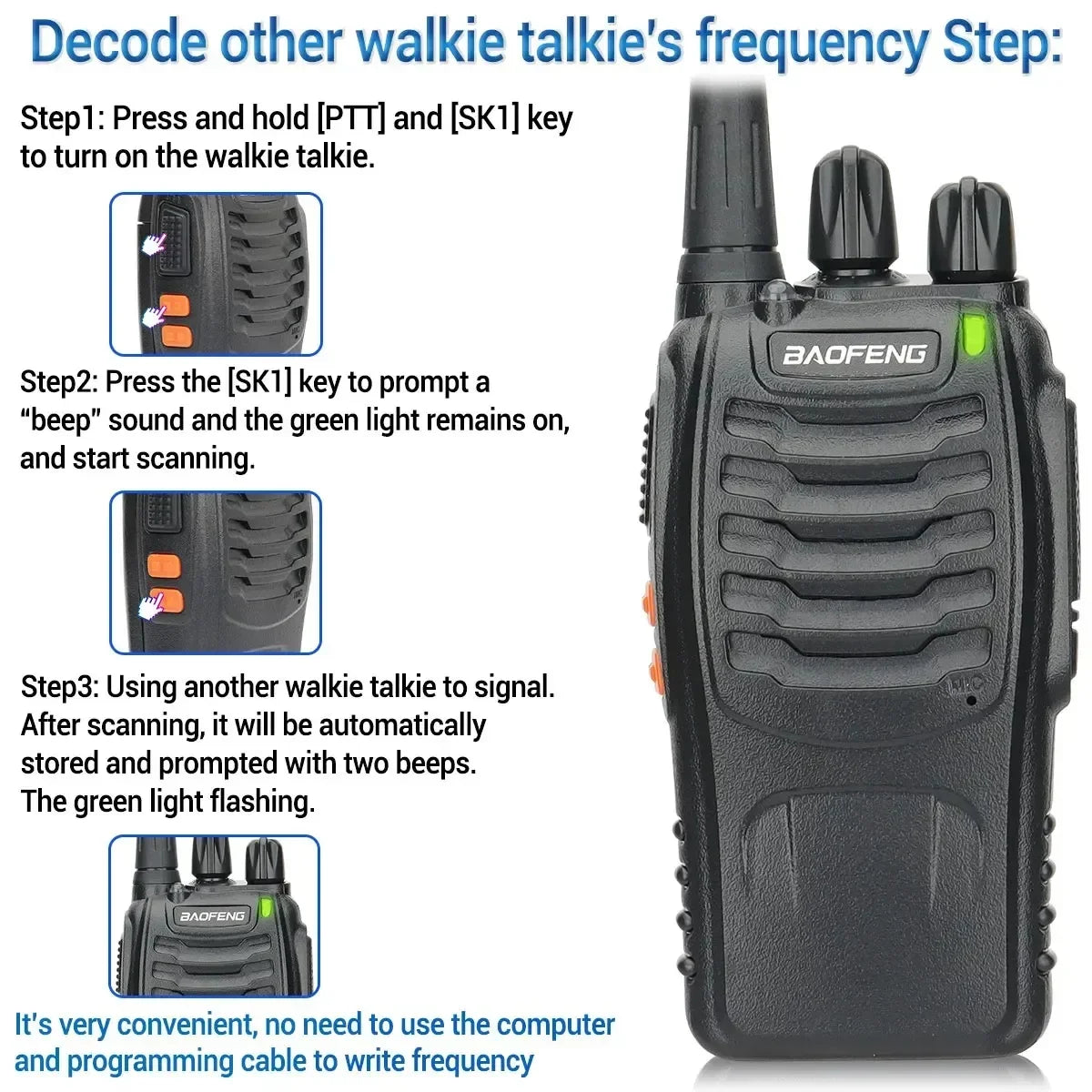 2Pcs 5W Baofeng BF-888S Walkie Talkie set  Dual Band Portable Two Way Radio Long Range Standby UHF:400-470MHz 16CH USB  Charging