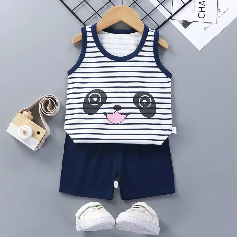 Children Sets Kids Clothes Boys Girls Vest Suit  Summer Children's Clothing baby Cotton T-Shirts Shorts Tank Top Sleeveless