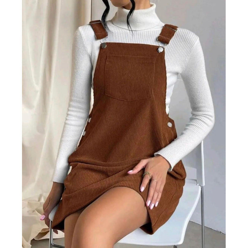 Spring Corduroy Loose Sleeveless Suspender Dress