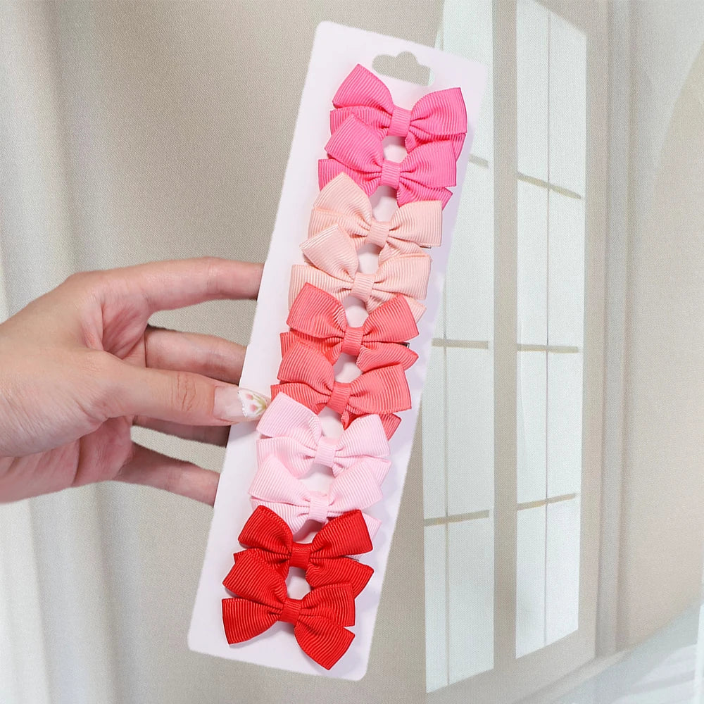 10Pcs/set Soft Cotton Bow Hairpin Girl Sweet Plaid Design Hairclip Solid Color Lovely Hairgripe Barrettes Kids Hair Accessories