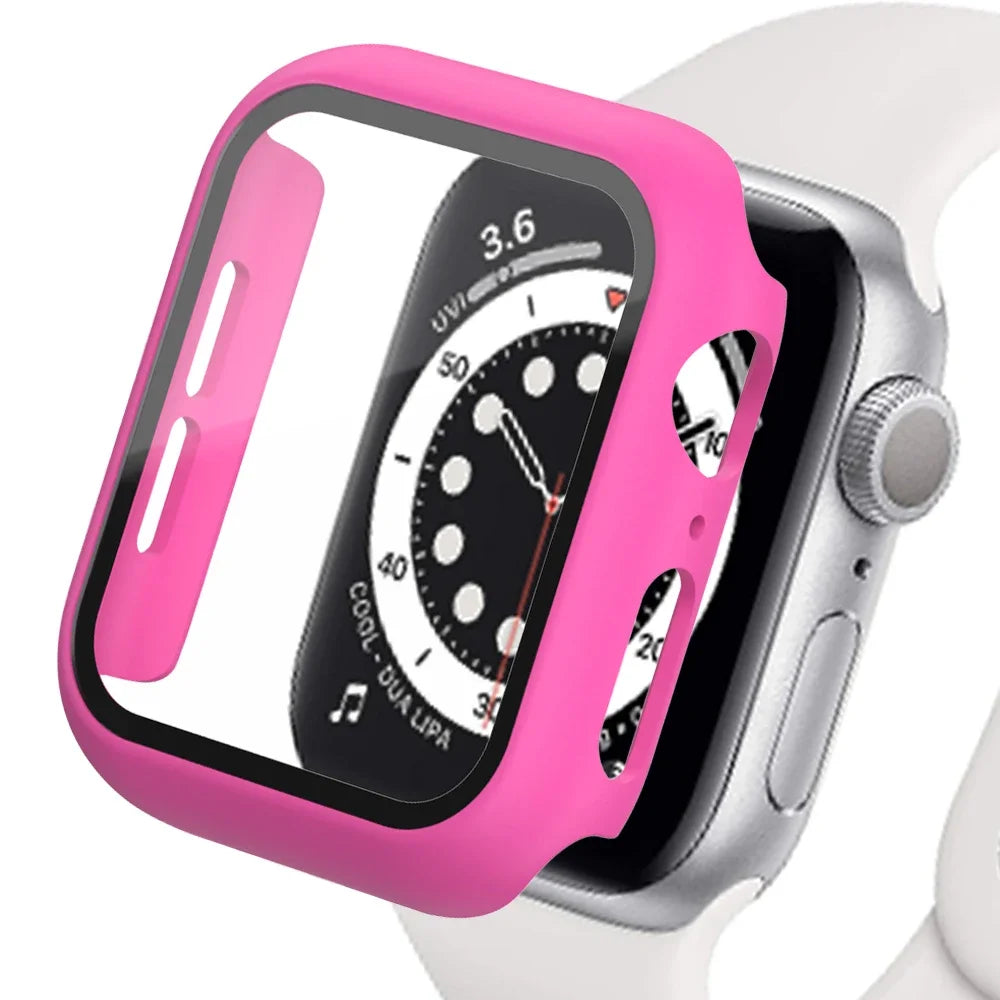 Glass+Matte Watch Cover for Apple Watch Case 45mm 41mm 44mm 40mm 42mm 38mm Bumper+Screen Protector for Iwatch SE 9 8 7 6 5 4 3 2