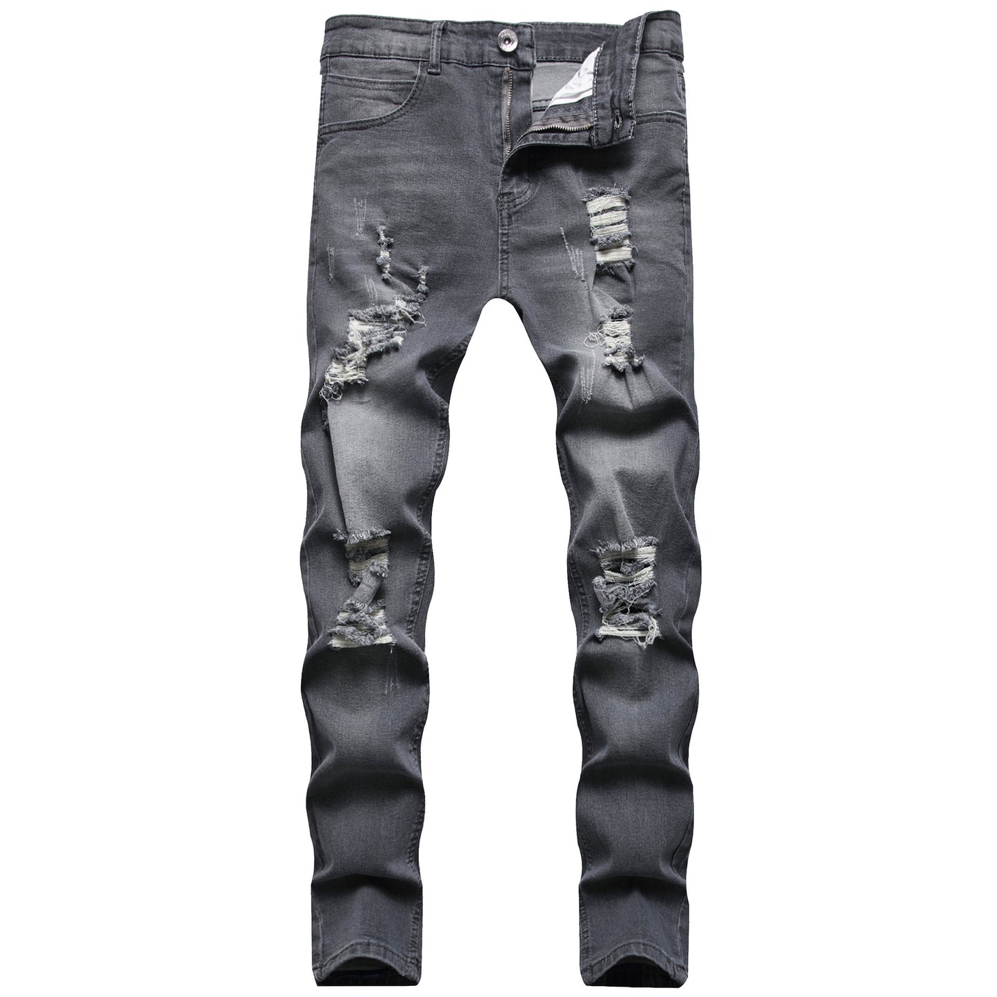 New Men's Ripped Matte White Slim-fit Denim Trousers Fashion