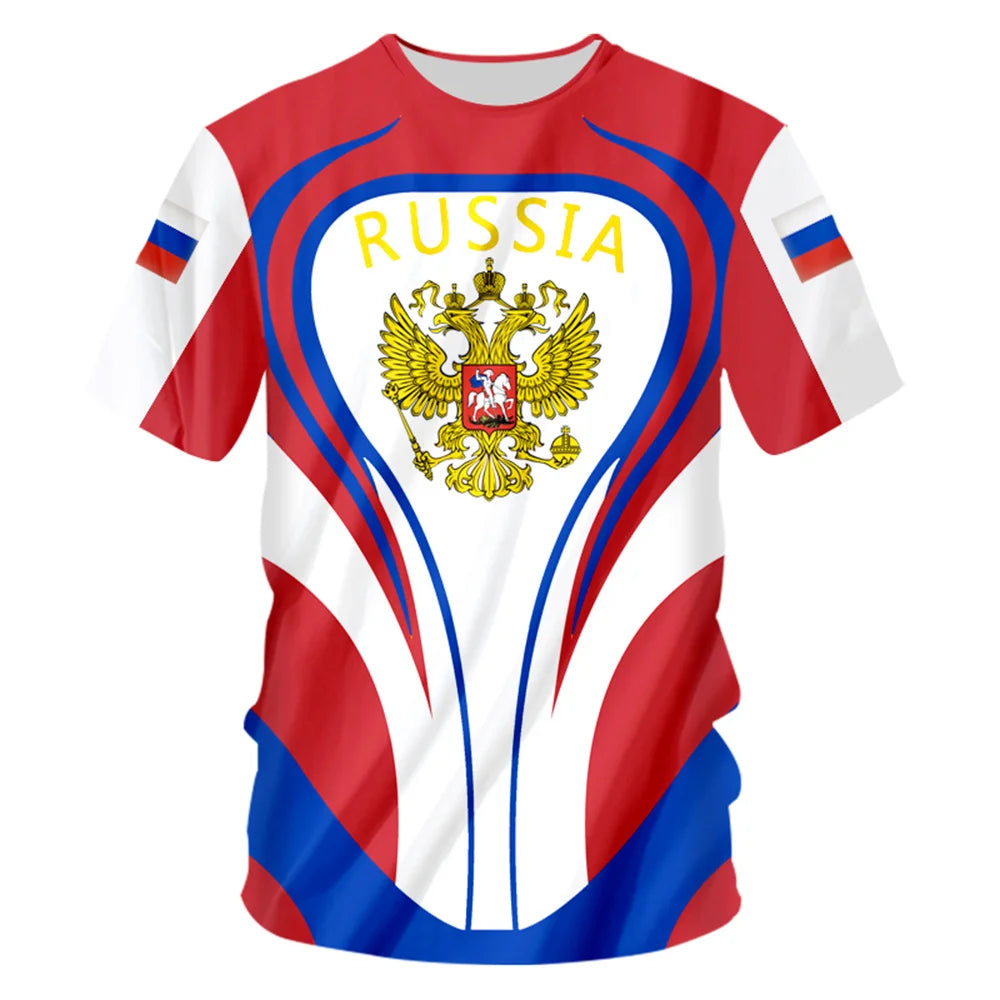 Russia Men's T-shirts Casual Loose Round Neck Russian Flag Short Sleeved Tops Tees Men's Clothing Oversized T shirts Streetwear