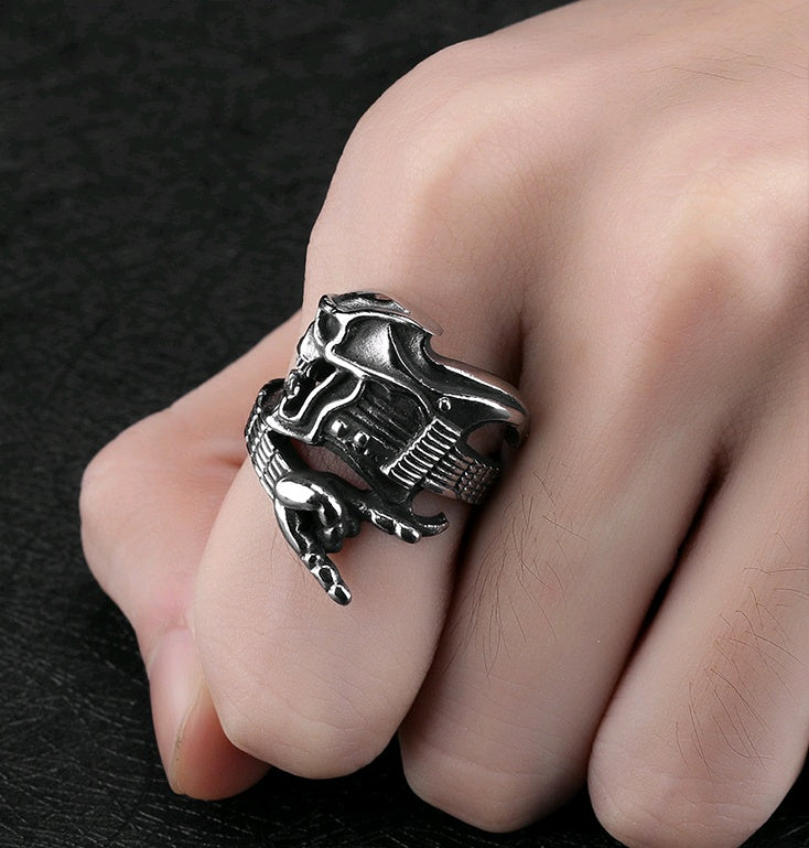 Titanium steel men's ring fashion rock hip hop skull guitar victory gesture instrument single ring