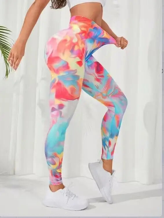 New 3D Print Tie Dye Sports Pants Women Seamless  Leggings High Waist Fitness Push Up Leggings Gym Clothing Workout Tights