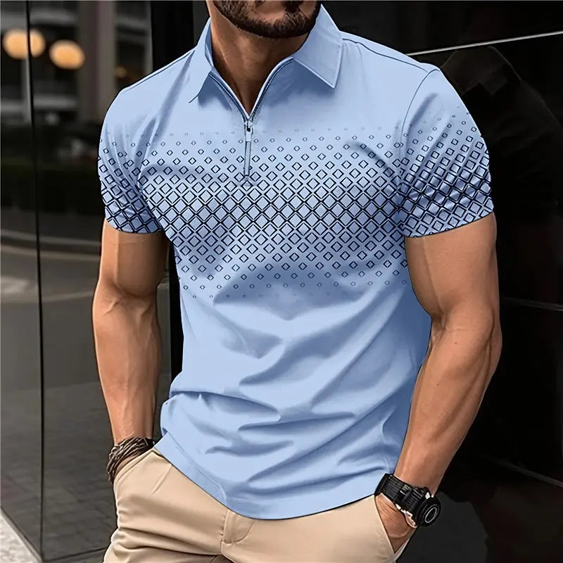 Summer T Shirts for Men 2024 Short Sleeve Men's Clothing Collar 3D Printing Plain Shirt Striped Polo Tees Fashion Pullover Tops