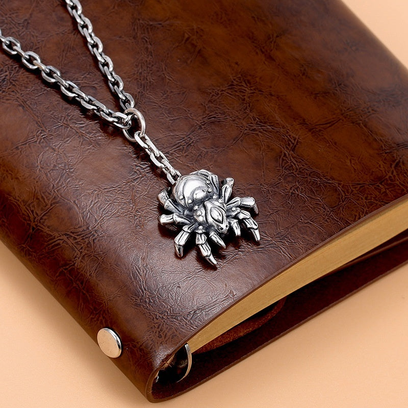 S925 Sterling Silver Spider Pendant Men's Hip Hop Fashion Necklace Pendant Retro Ornament