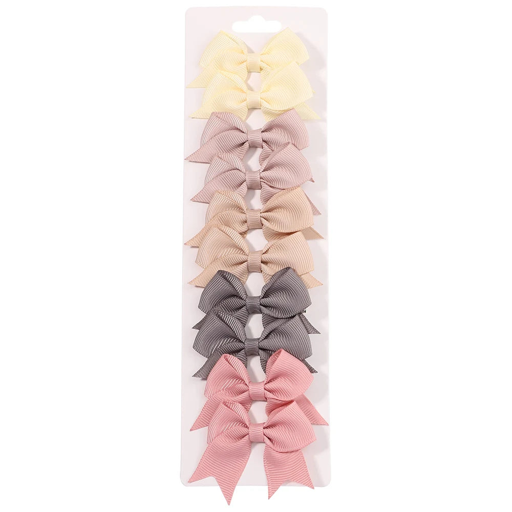 10Pcs/set Soft Cotton Bow Hairpin Girl Sweet Plaid Design Hairclip Solid Color Lovely Hairgripe Barrettes Kids Hair Accessories