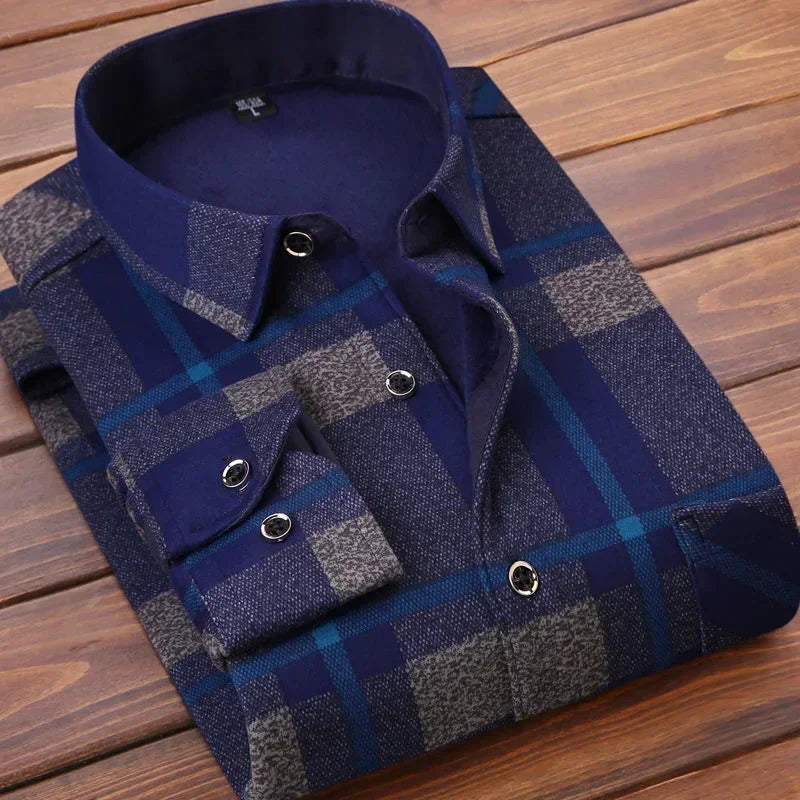 2024 Men's Autumn Winter Casual Long Sleeve Plaid Shirt Thick Warm Men's Casual High Quality Soft Large Size Warm Shirt Tops 4XL