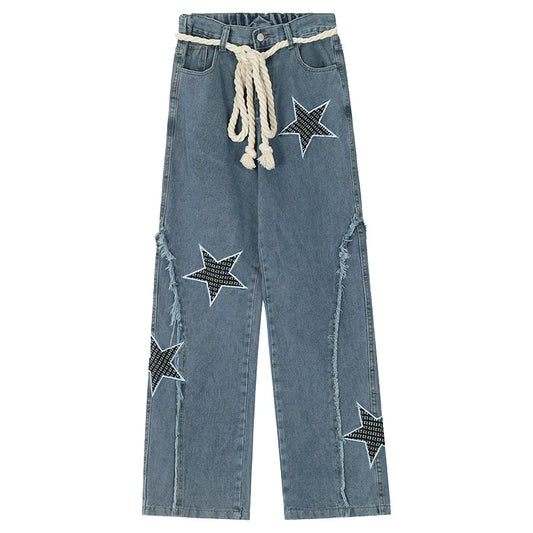 Women Jeans Men Retro Classic Hip-Hop Punk Y2K Star Zipper Straight Cargo Jeans Oversized Couple Outdoor Sports Casual Pants