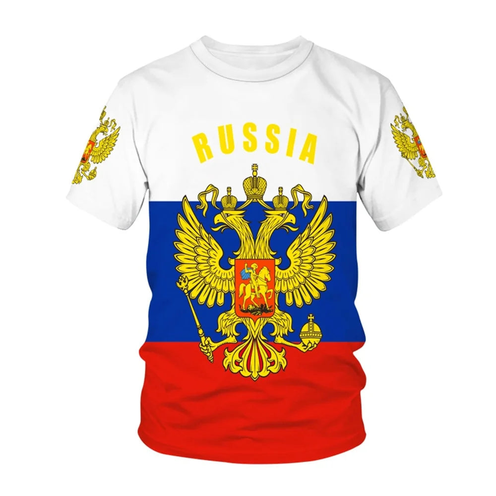 Russia Men's T-shirts Casual Loose Round Neck Russian Flag Short Sleeved Tops Tees Men's Clothing Oversized T shirts Streetwear