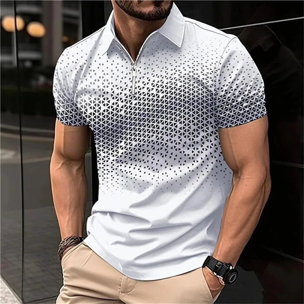 Summer T Shirts for Men 2024 Short Sleeve Men's Clothing Collar 3D Printing Plain Shirt Striped Polo Tees Fashion Pullover Tops