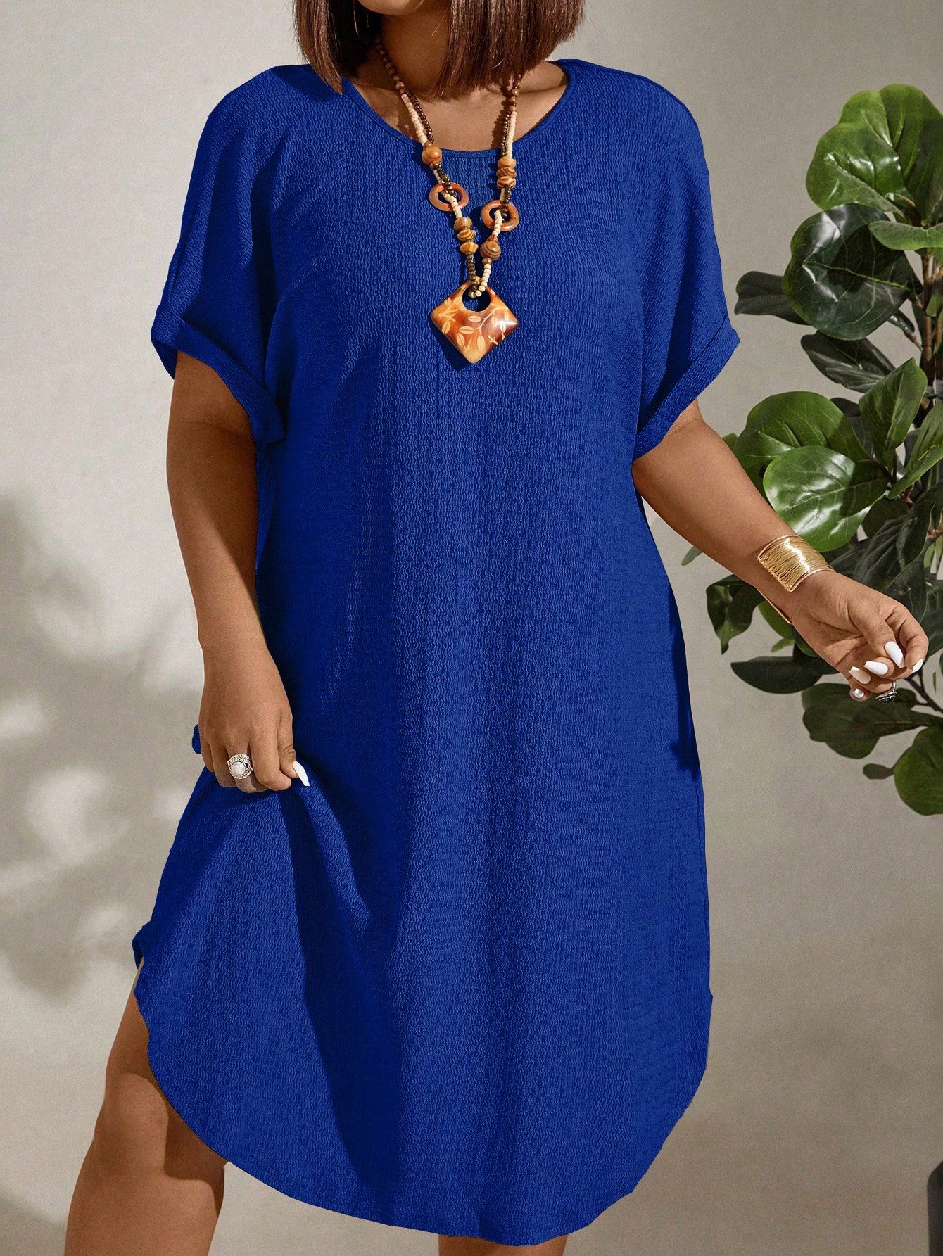 Casual Plus Size Short Sleeve Solid Color Dress