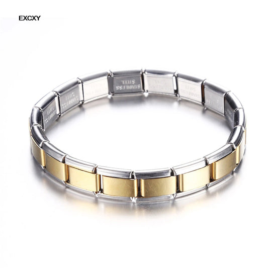 EXCXY New Women's Jewelry 9mm Width Itanlian Elastic Charm Bracelet Fashion Stainless Steel Bangle