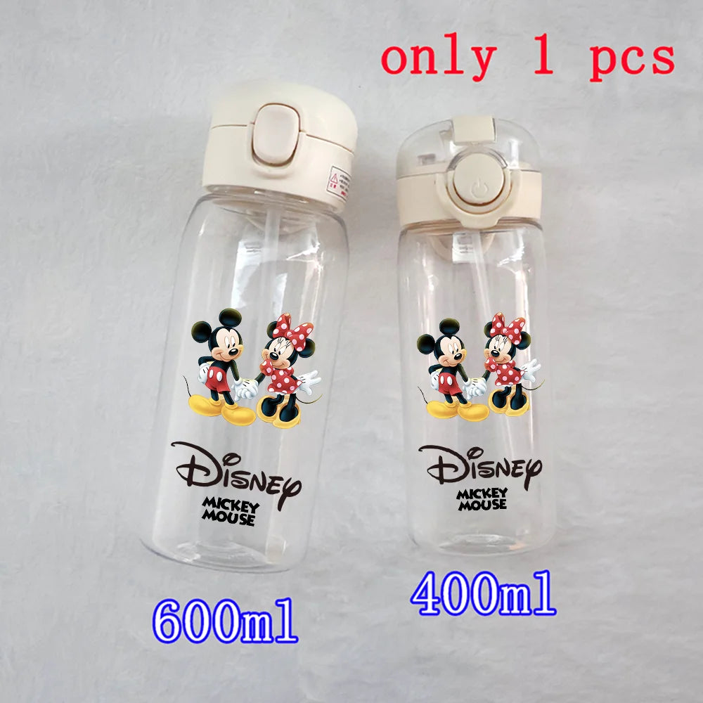 400-600ML Disney Mickey Mouse Straw Plastic Water Bottle Large Capacity Portable Transparent Kids Drinking Water Cup Donald Duck