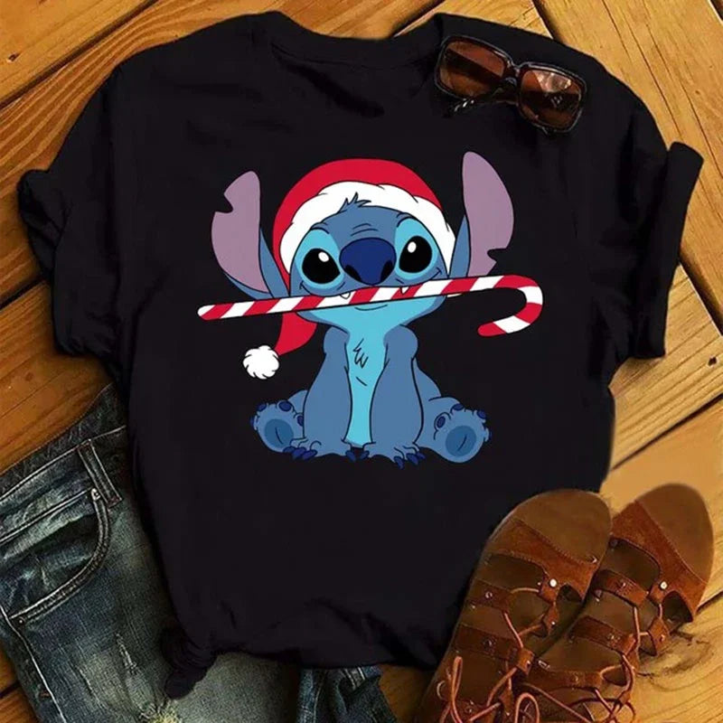 Kawaii stitch T Shirt Women Summer Tops Cartoon Heart Graphic Tees Cute Anime T-shirt Female Tshirt  Clothes