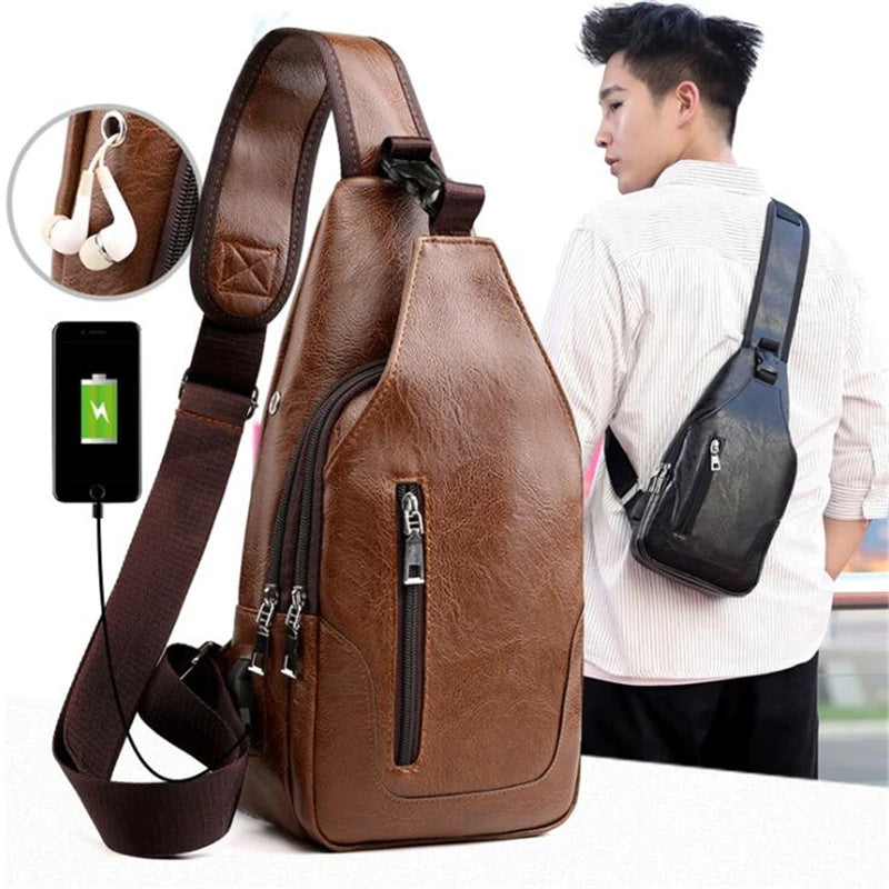 Luxury Brand Messenger Bag Leather Men Chest Bag Vintage Crossbody Shoulder Bag Men's Business Sling Bags Male Casual Chest Pack