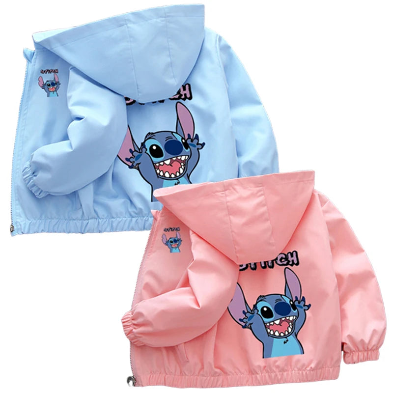 Lilo and Stitch Children Girls Hooded Jacket Coat 2024 Autumn Baby Boy Cartoon Zipper Long Sleeve Casual Clothing Kids Outerwear