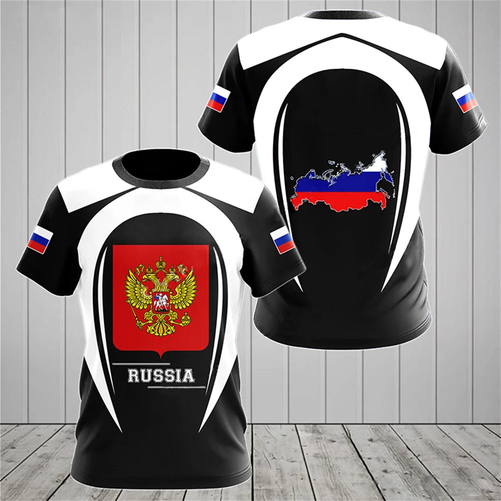 Russia Men's T-shirts Casual Loose Round Neck Russian Flag Short Sleeved Tops Tees Men's Clothing Oversized T shirts Streetwear