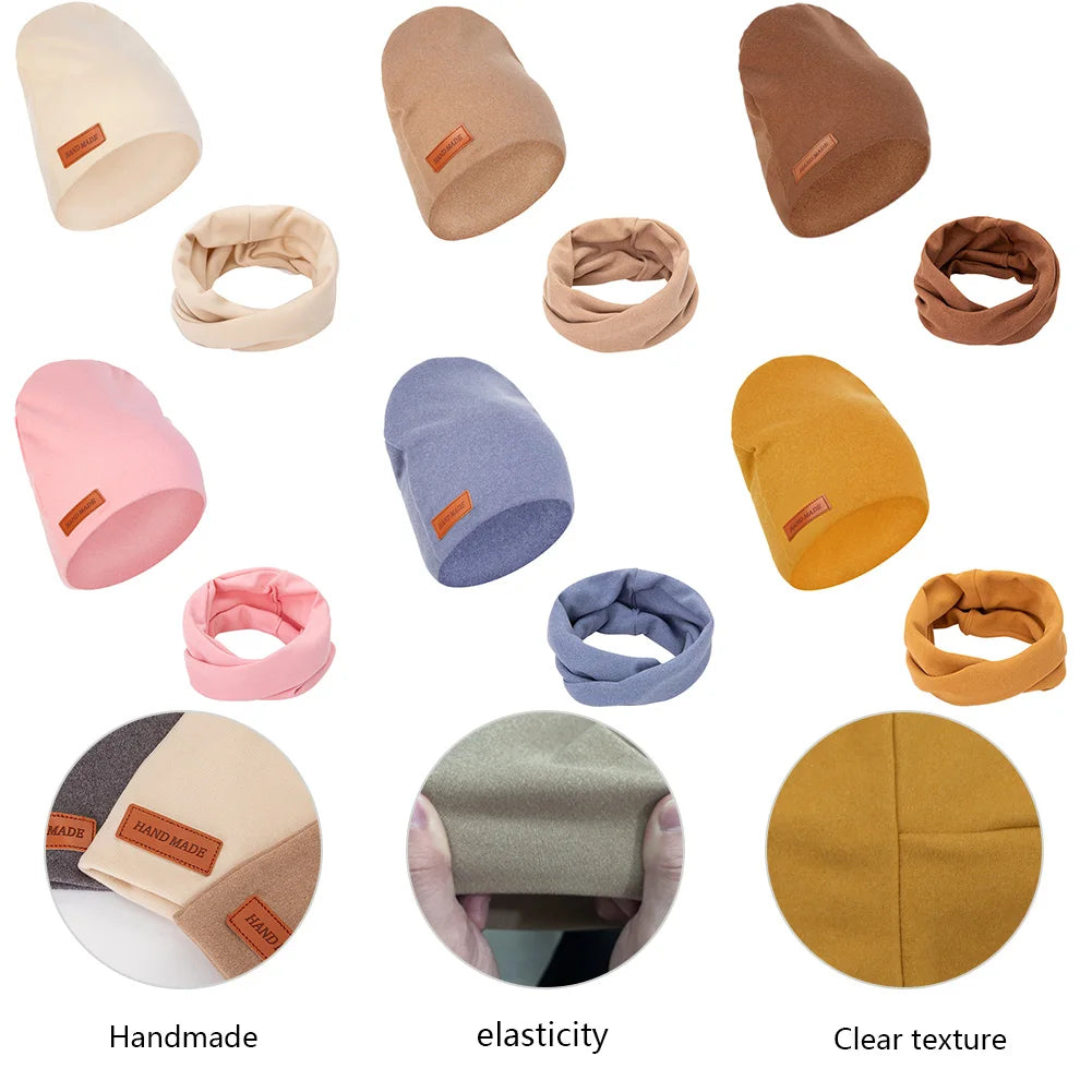 2Pcs/Lot Faux Cashmere Baby Turban Hats Scarf Set Newborn Kids Leather Stick Winter Double Layers Caps Bonnets Fashion Headwraps