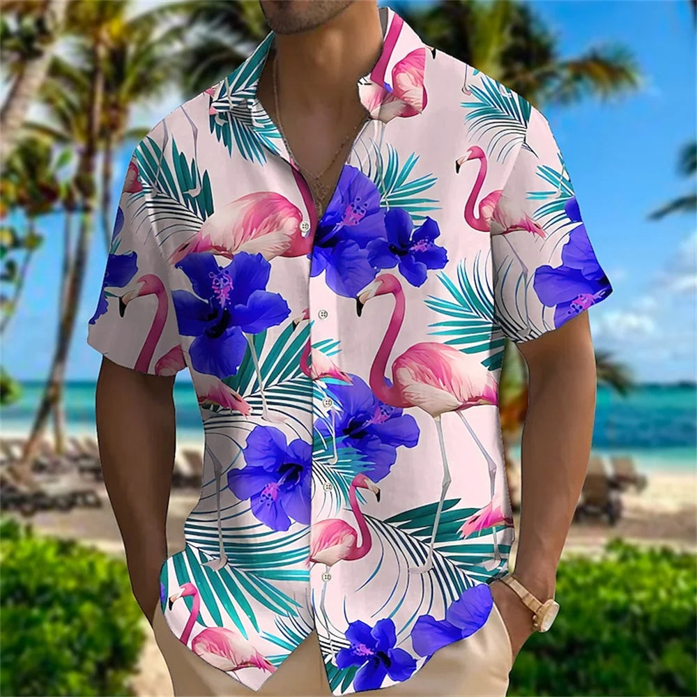 2023 Summer Animal Crane Men Hawaiian Shirt 3d Plant Shirt For Men Flower Print Plus Size Hawaiian Shirts Beach Flower Shirt 5xl