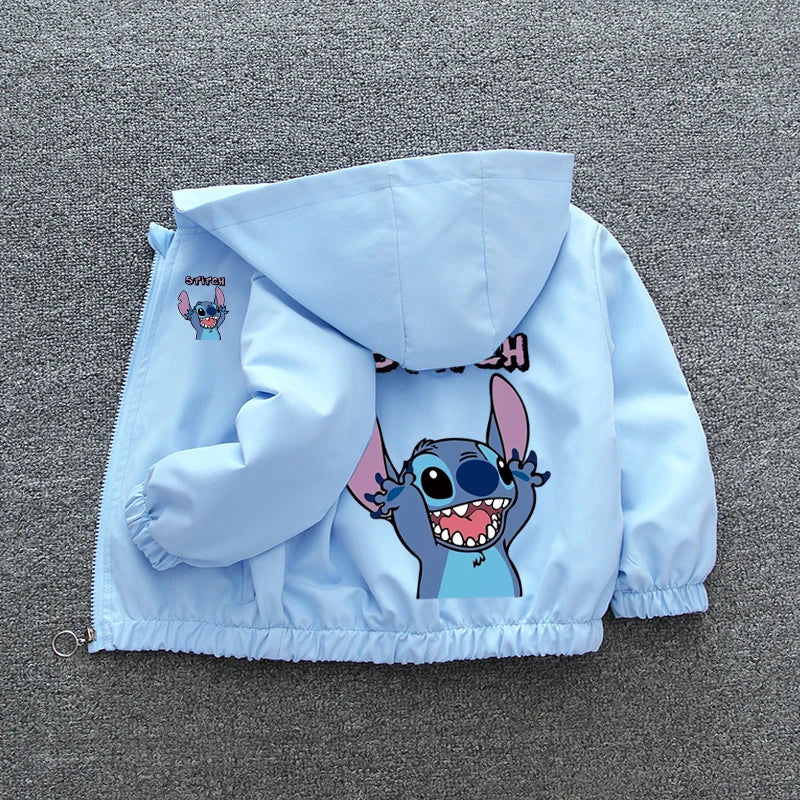 Lilo and Stitch Children Girls Hooded Jacket Coat 2024 Autumn Baby Boy Cartoon Zipper Long Sleeve Casual Clothing Kids Outerwear