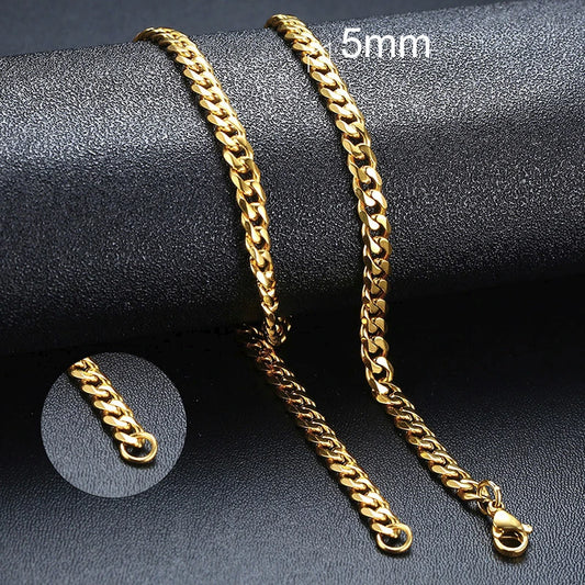 Vnox Cuban Chain Necklace for Men Women,Basic Punk Stainless Steel Curb Link Chain Chokers,Vintage Gold Color Solid Metal Collar