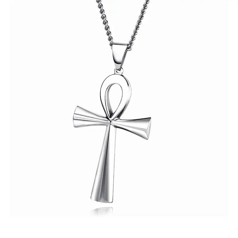 Cross-border e-commerce goods source, European and American glossy stainless steel ancient Egyptian Cross man Necklace Amulet Pendant