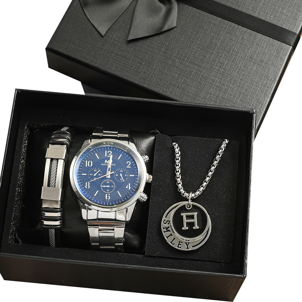 Men's Business Gift Holiday Birthday Gift Bracelet Necklace Watch Suit