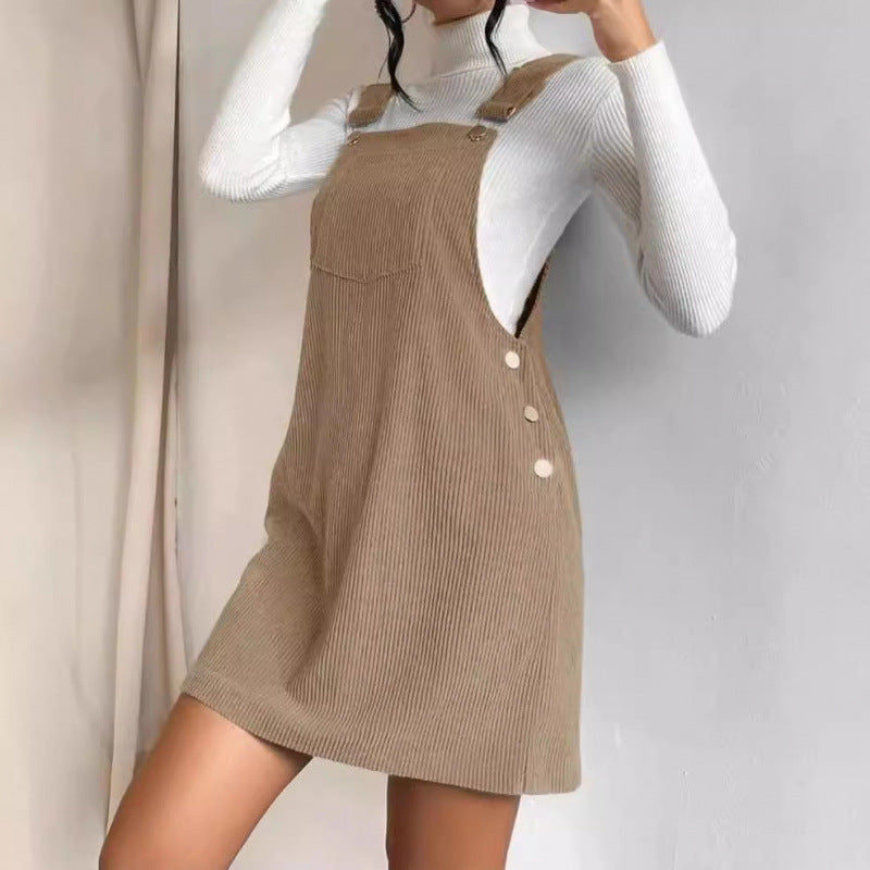 Spring Corduroy Loose Sleeveless Suspender Dress