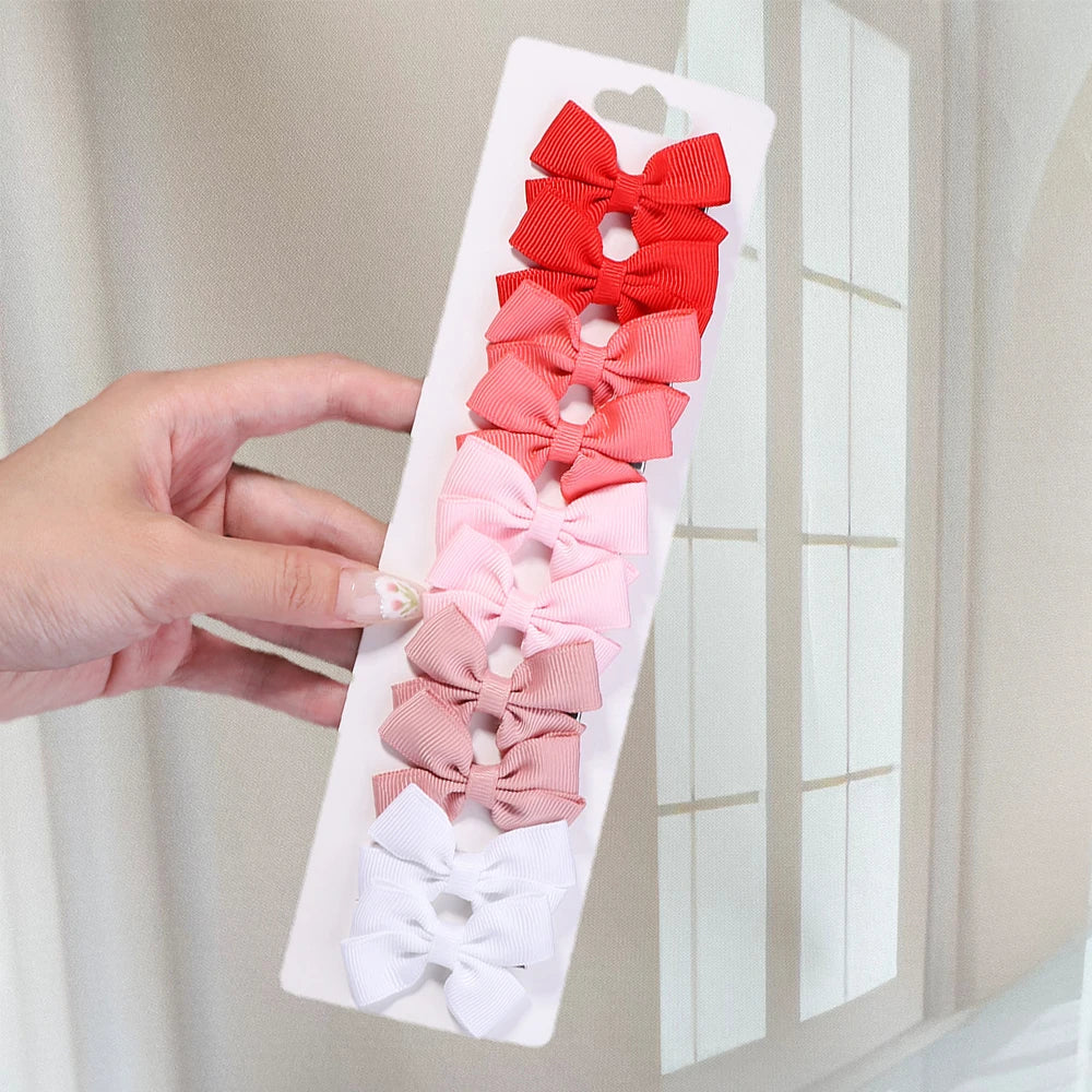 10Pcs/set Soft Cotton Bow Hairpin Girl Sweet Plaid Design Hairclip Solid Color Lovely Hairgripe Barrettes Kids Hair Accessories