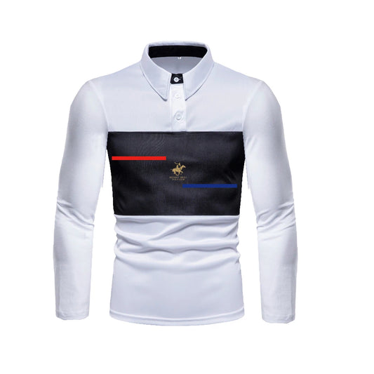 HDDHDHH Brand Print Color Blocking T-shirt Fashion Men Spring and Autumn Long Sleeve Polo Shirt for Men