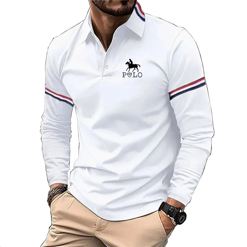 Autumn men's long sleeved shirt with fashionable printed long sleeved polo shirt