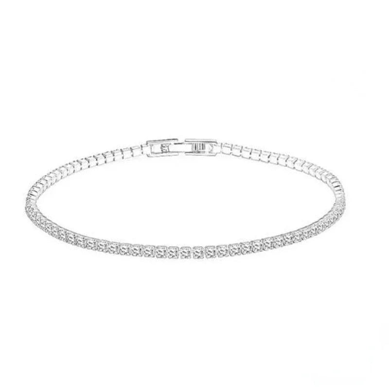 Sterling 925 Silver Jewelry 16cm to 19cm Tennis Bracelet 2mm Zirconia Anniversary Gift Genuine Sterling Silver Bracelet